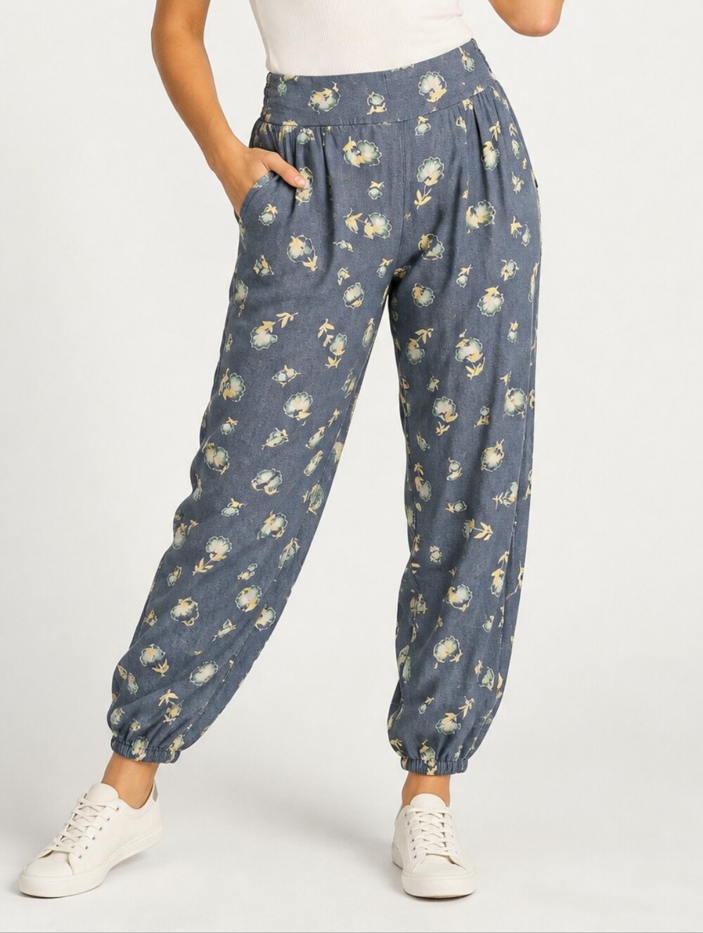 SO XL Blue Floral High Rise Jogger Pants Cottagecore Boho Casual